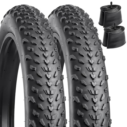 YunSCM 2-PCS 20" Fat E-Bike Tires 20" x 4.0" and 20" Fat Bike Tubes Schrader Valve Compatible with Fat Bike 20x4.0 Electric Bicycle Tires and Tubes (Y-1323)
