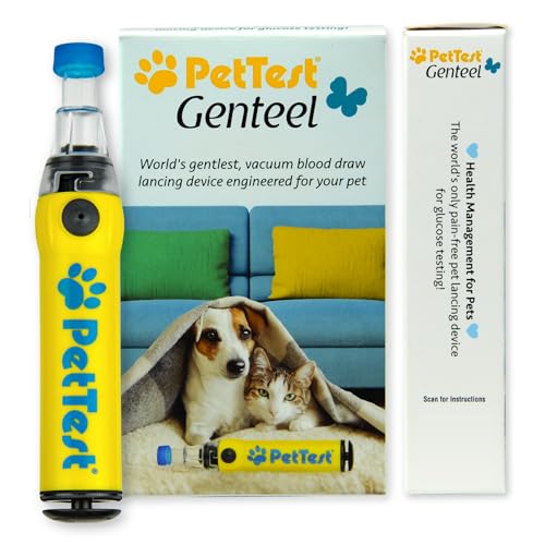 PetTest Genteel Pain-Free Lancing Device, Easy-to-Use Pet Blood Sugar Monitoring for Dogs & Cats, Includes Contact Tips, Sterile 21G Lancets & Instructions for Taking Samples