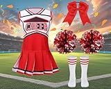 yolsun Cheerleader Costume for Girls Cheerleading Kids Dress up Halloween Cute Uniform High School Cheer Leader Outfit（Red, 8-9 Years