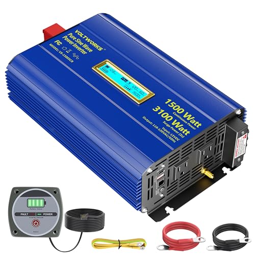 Pure Sine Wave Inverter 1500 Watt 12V to 110V 120V AC Surge Peak 3100W For 2 Seconds Power Inverter Built-in UL Fuse PD36W USB-C Port Compatible with Lithium Battery Starlink For Off-Grid Solar Car RV