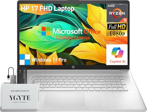 HP 2025 17 Inch Laptop Computer, 17.3 IPS FHD Business Laptop PC, AMD Ryzen 5 6-Core, 64GB RAM 2.5TB Storage (2TB SSD+512GB PSSD), Windows 11 Pro Laptop Copilot AI Lifetime Office, 10-Key Number Pad