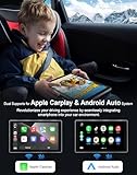 Oscio Portable Carplay Screen for Car, 9" Wireless Carplay Android Auto Screen with 4K Dash Cam & 1080P Backup Camera, Car Play Stereo with Voice Control & GPS Navigation, Mirror Link, BT/FM/AUX