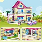 BRICK STORY Girls Friends House Building Kit, 892 PCS Big Villa Building Blocks City Family Beach House Model Toy Set Apartment Room Playset with 4 Mini People and Car for Girls Kids Aged 6 and Up