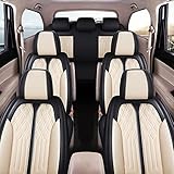 Fit Car Seat Covers for Mazda CX-90 2024,7 Seats Waterproof Faux Leather Front & Rear Seat Cover Accessories,Automotive Vehicle Auto Interior Covers(Cream Black,Full Set)