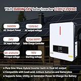 Y&H 3600W Solar Inverter 24VDC to 110V/120VAC Pure Sine Wave Hybrid Inverter With120A Mppt Solar Controller,Two AC Output, Max PV Power 4200W Input, for Lead Acid Lithium Battery or batteryless mode