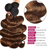 UNice Brown Highlight Body Wave Human Hair Weave 3 Bundles 10 12 14 inch, Brazilian Remy Hair Ombre Blonde Human Hair Wavy Weaves Sew in Piano Color TFB30