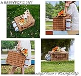 HappyPicnic Wicker Picnic Basket Set for 4 Persons | Large Willow Hamper with Large Insulated Cooler Compartment, Waterproof Blanket and Cutlery Service Kit-Classical Brown