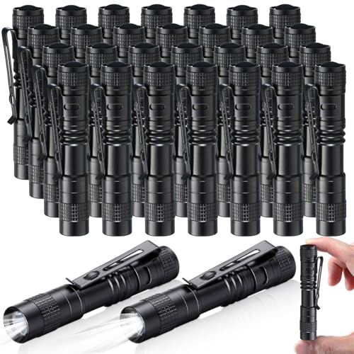 Zhehao 30 Pcs Mini Led Flashlight Bright Aluminum Penlight Flashlights with Clip Small Water Resistant Pocket Flash Light for Night Reading Emergency Hurricane(White Light, 3.5 Inch)