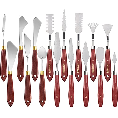 16 Pieces Painting Knife Set Stainless Steel Palette Knife Set Draw Mixing Scraper Pallet Spatula with Wooden Handle for Oil Painting Accessories Acrylic Color Mixing Supplies