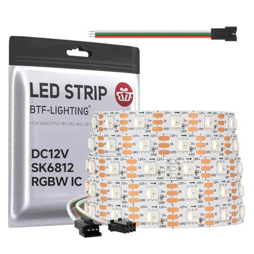 BTF-LIGHTING SK6812(Similar WS2812B) RGBW RGB+Natural White(4000K) Individually Addressable DC12V 16.4FT 60LED/Pixel/m 4 Color in 1 Light Dream Color LED Strip IP65 White PCB(No Adapter or Controller)