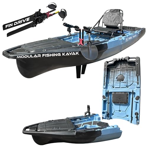 Reel Yaks Recon Modular Fishing Kayak - 10.5ft Lightweight Fin Drive, Sit On Top Kayak for Adults & Youth - Stable & Portable, Ideal Space-Saving Design - 430 lbs Capacity - Blue Gray