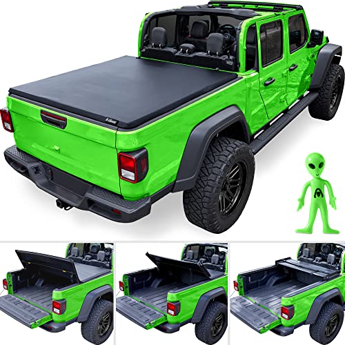 Alien Sunshade Jeep Gladiator Bed Cover - Jeep Gladiator Accessories, 5ft Trifold Hard Truck Bed Tonneau Cover w/ 2020-2025 Compatibility - Weatherproof Durable Vinyl, Easy Installation