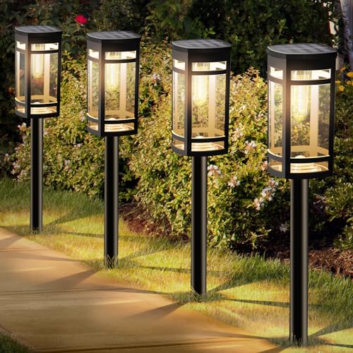 EXCMARK 8 Pack Solar Lights Outdoor Waterproof for Garden Pathway Walkway Driveway Yard Lawn Decorative Landscape Lighting. (Warm White Light, 8)
