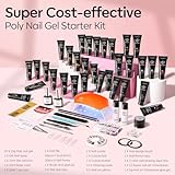 Modelones 133pcs Poly Extension Gel Nail Kit, 32 Colors All Seasons Poly Nail Gel kit with Nail Lamp Slip Solution Builder Nail kits Manicure Tools Nail Forms for Starter Nail Art for Women