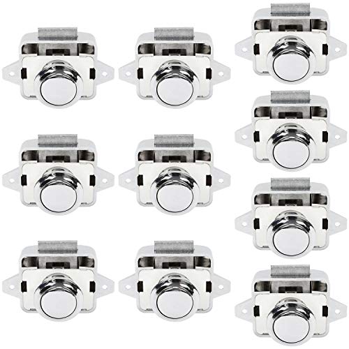 OCGIG 10 PCS Push Button Latch Cabinet Door Catch Keyless Cupboard Locks Zinc Alloy&ABS for RV Yachts Motorhome Camper Caravan