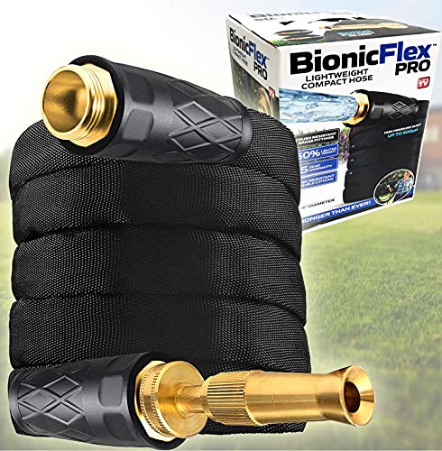 Bionic Flex PRO 25’ Garden Hose, Heavy Duty & Lightweight Weatherproof Garden Water Hose with Brass Fittings & Adjustable Brass Spraying & Shooting Nozzle, 500 PSI Tear Resistant, Kink Free Hose