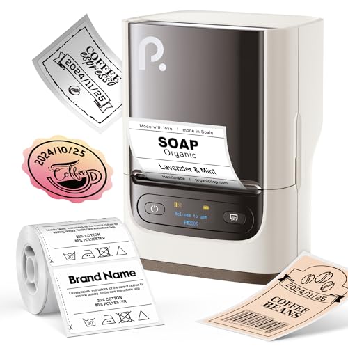 PM220S Label Maker Machine with Tape, 2 Inch Bluetooth Portable Thermal Label Printer for Small Business, Beige