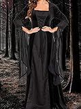 BITSEACOCO Deluxe Witch Dress Costume for Women, Vintage Embroidered Renaissance Victorian Gothic Hooded Vampire Gown Dress Cosplay (Black, XL)