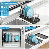 ANTOPY Sink Dish Drying Rack - Expandable Small Dish Rack Over Sink with Silicone Drying Tray, in Sink Dish Drainer for Kitchen Counter with Cutlery Holder, Drying Rack Fit for 14’’-19’’ Kitchen Sink