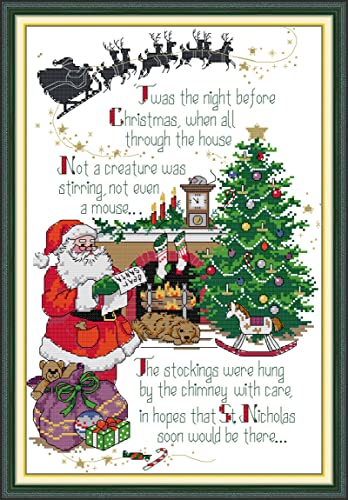 CaptainCrafts Cross Stitch Kits, Christmas Stamped Cross Stitch Preprint 11CT Fabrics Corss Stitch DMC DIY Needlework Embroidery Kit for Adults Home Decor (Stamped 11CT, Merry Christmas)