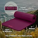 Retrospec Solana Yoga Mat 1" Thick w/Nylon Strap for Men & Women - Non Slip Exercise Mat for Home Yoga, Pilates, Stretching, Floor & Fitness Workouts - Boysenberry