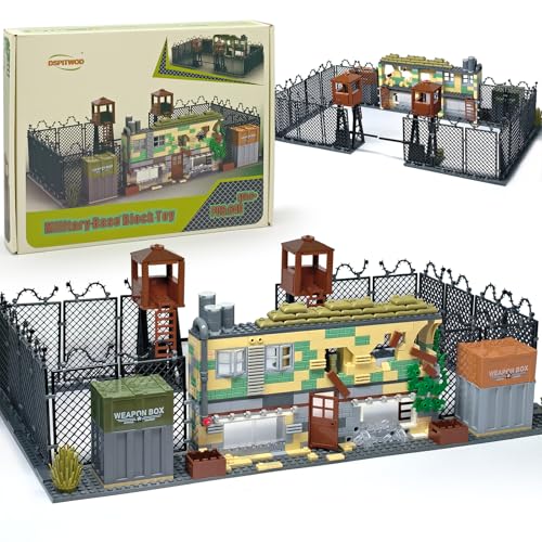 Military Base Building Block Toy for Army War Accessories, Command Center with Guard Tower Wire Fence and Weapon Box for Soldier Minifigure Building Kit Toy Gift for Kids 8 10 12 14 Years (640pcs)