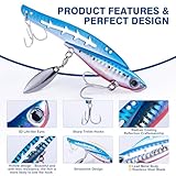 Goture 5pcs Metal Vibration Fishing Lure, Two Hole Jig Design for Saltwater Fishing, Ideal for Bass Salmon Walleye with Hook, Stainless Steel Blades Lead High-Carbon Steel, 1.2 Oz, 5 Colors