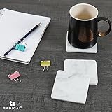 Radicaln Marble Coaster Set with Holder 3.5" Inches White Square Handmade Coasters Set of 6 for Coffee Bar Accessories Drink Coasters for Coffee Table Décor Coasters for Drinks