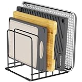 SAGLAU Kitchen Organizer Rack - 5-Slot Heavy-Duty Cutting Board and Bakeware Holder, Rust-Resistant with Anti-Slip Feet for Countertop or Cabinet Storage