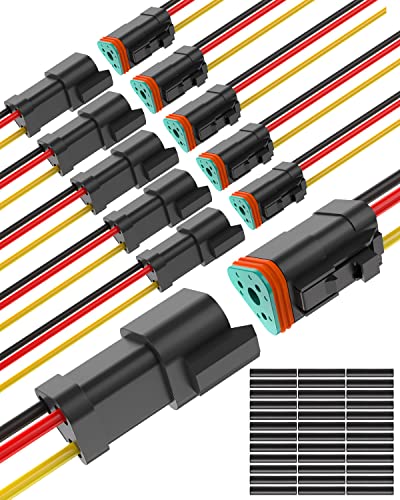 NAOEVO 3 Pin DT Connectors Waterproof, 3 Wire Connector 16 AWG Automotive Electrical Connector, 3 Pin Connectors Male And Female Wire With Heat Shrink Tubing For Car Truck Boat, 6 Kits