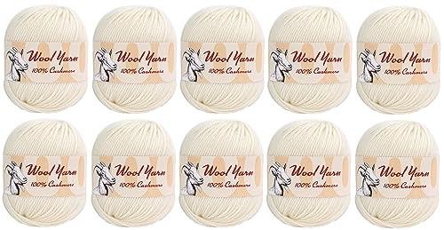 100% Cashmere Wool Yarn (Pack of 10) by Yonkey Monkey 500gr Imported Knitting Crochet (White 01)