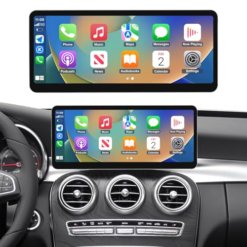 NINETOM 2025 Upgraded 12.3" Ultra-Narrow Touchscreen Wireless CarPlay Android Auto Receiver Compatible with Mercedes-Benz C/GLC-Class W205 (2015–2018), for NTG 5.0/5.1/5.2 System