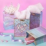 Loveinside Medium Size Gift Bags-Colorful Marble Pattern Gift Bag with Tissue Paper for Shopping,Parties,Wedding, Baby Shower, Craft-4 Pack-10" X 5" X 13"