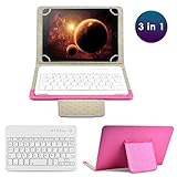 DETUOSI Universal 8.0 inch Android Tablet Case with Keyboard, Removable Wireless Bluetooth Keyboard + PU Leather Folio Book Cover + Stand, Travel Portable Sleeve for iOS/Android/Windows System Tablet