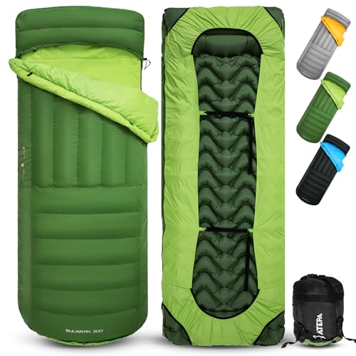 ATEPA Down Sleeping Bag for Adults, 650FP Recycled Wearable Ultralight Warm Weather 3 Season Compact Packable Sleeping Bags with Compression Sack for Backpacking Camping Hiking, Can Be Attached to Pad