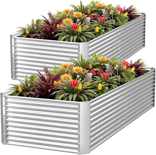 FRIZIONE 2pcs Tall 8x4ft Galvanized Raised Garden Bed Outdoor,Above Ground Garden Bed for Vegetable,Metal Raised Beds for Flower,Steel Raised Beds for Gardening