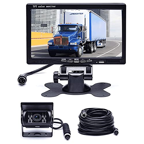 Hikity 7" Backup Camera with Monitor Kit, Waterproof 18 IR LED Night Vision Reverse Camera + Rear View Monitor Vehicle Parking System for RV Bus Trailer Truck (65ft 4-Pin Aviation Video Cable)