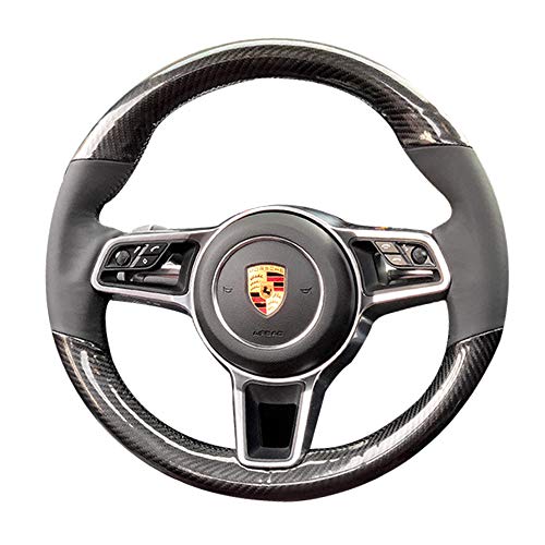 Black Nappa Leather & Carbon Fiber Auto Interior Accessory Steering Wheel Protector Cover Hand-Stitch on Wrap Fit for Porsche Panamera Macan Cayenne 911 996 997 959 Cayman Boxster