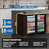 ECEVT 36" W Back Bar Cooler Under Counter Beverage Refrigerator 2 Glass Door 7.4 Cu.ft for Beer Soda Drinks Wine with LED Lighting for Commercial Display Beverage Fridge, ETL and DOE Approved