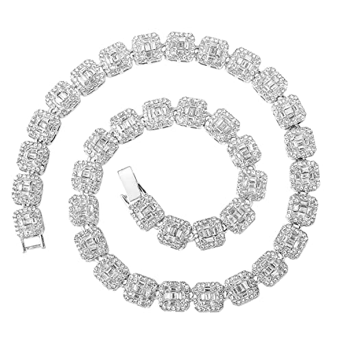 HH BLING EMPIRE Iced Out Chains for Men Silver and Gold Diamond Tennis Necklaces-Mens Hip Hop Baguette Tennis Chains (Cluster-Silver-18)