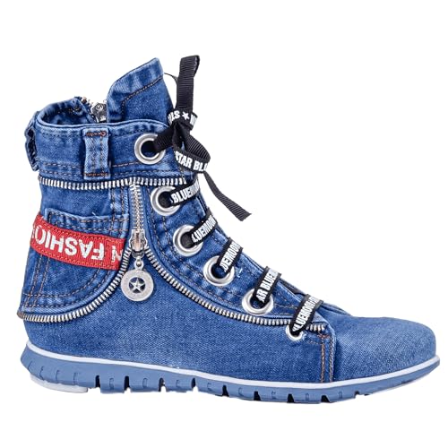 Jeans Sneakers, Handmade Women's Sneakers/Birthday Gift (8, Blue)