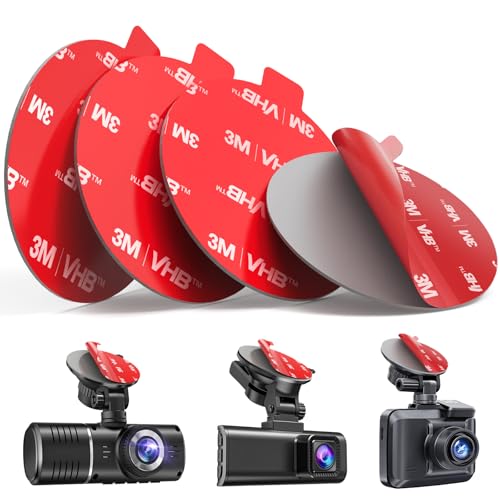 volport Sticky Adhesive Pad Replacement for Dash Cam Suction Cup Mount, 4pcs 2.2" 3M VHB Round Heat Resistant Double Sided Mounting Sticker Tape for Dashcam Car Dashboard Windshield Camera GPS Holder