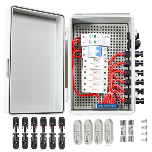 QL-LINRUN Combiner Box for Solar Panels Pv Combiner Box Solar Combiner Box with 6 String 15A Rated Current Fuse Surge Protective Device and 63A Air Circuit Breaker for On/Off Grid Solar Panel System
