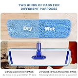 18" Professional Microfiber Mop Floor Cleaning System, Flat Mop with Stainless Steel Handle, 4 Reusable Washable Mop Pads, Wet and Dust Mopping for Hardwood, Vinyl, Laminate, Tile Cleaning