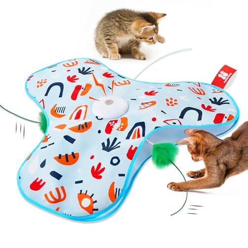 Potaroma Hide and Seek Interactive Cat Toys, Moving Concealed Wand Feather, Automatic Chargeable Indoor Kitten Exercise Kicker, Mouse Squeaky, Floral Cover