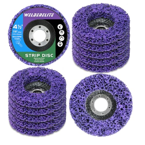 WelderElite Paint Stripping Discs 12-Pack, 4-1/2" Purple Strip Disc Wheel for Angle Grinder, Ideal for Paint, Rust, and Grime Removal, Metal and Wood Stripping