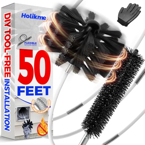 Holikme 50 Feet Dryer Vent Cleaner Kit Lint Remover Flexible Dryer Vent Cleaning Brush Extends Up to 50 Feet