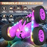 Terucle Remote Control Car, Rc Cars Stunt RC Car Toys New Upgraded Strip Lights and Headlights Car Toys Double-Sided 360° Rotating 4WD Rc Drift Truck for Boys Girls Birthday Gift (Purple)