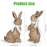 MicoSim Rattan Effect Resin Bunny Easter Decor,Table Rabbit Easter Decorations,Spring Bunnies Decoration Statue Figurine for Home Farmhouse (Brown, Big-Pair)