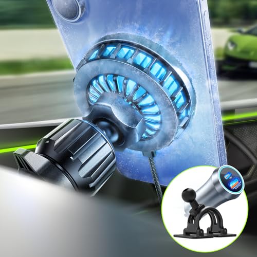 LISEN for Qi2 15W MagSafe Car Mount Charger,【Rapid Cooling Drop 18℉ in Minutes】Includes Vent/Dashboard Holder & Car Charger, iPhone 16 Pro Max Car Accessories, Fits Galaxy S25 Ultra with MagSafe Case
